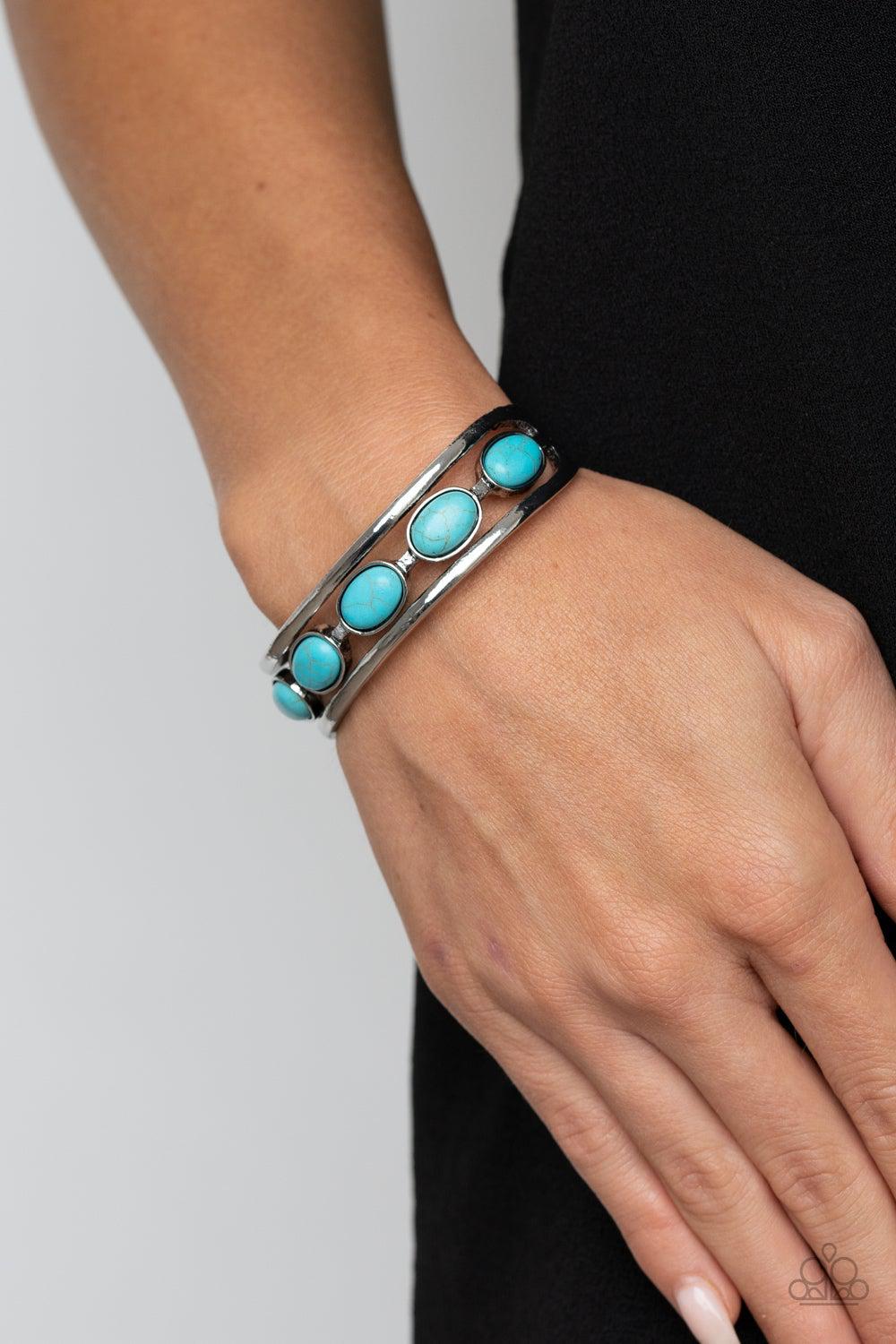 River Rock Canyons Turquoise Blue Cuff Bracelet - Paparazzi Accessories- model - CarasShop.com - $5 Jewelry by Cara Jewels