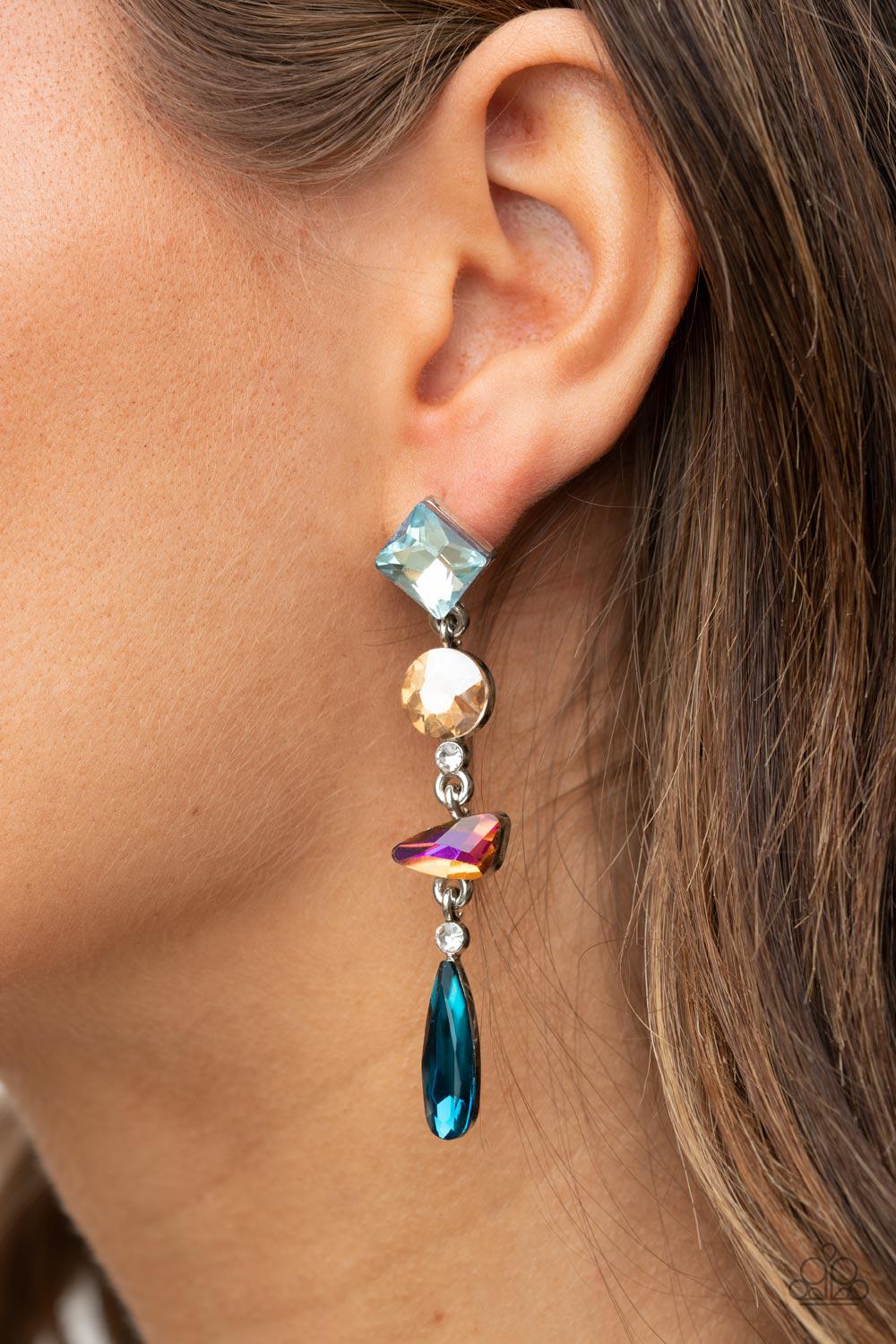 Rock Candy Elegance Multi Iridescent Rhinestone Earrings - Paparazzi Accessories - lightbox -CarasShop.com - $5 Jewelry by Cara Jewels