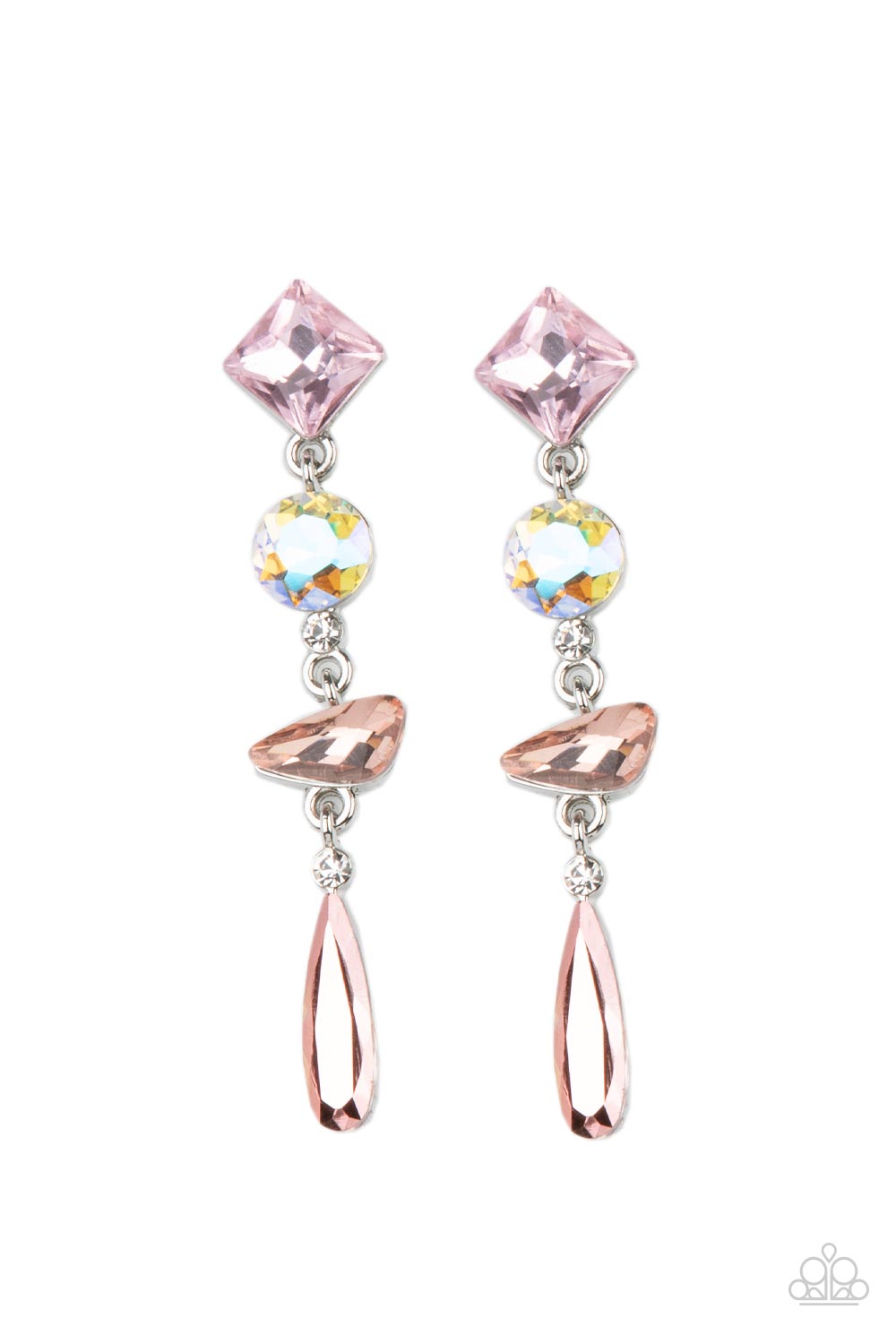 Rock Candy Elegance Pink Iridescent Rhinestone Earrings - Paparazzi Accessories - lightbox -CarasShop.com - $5 Jewelry by Cara Jewels