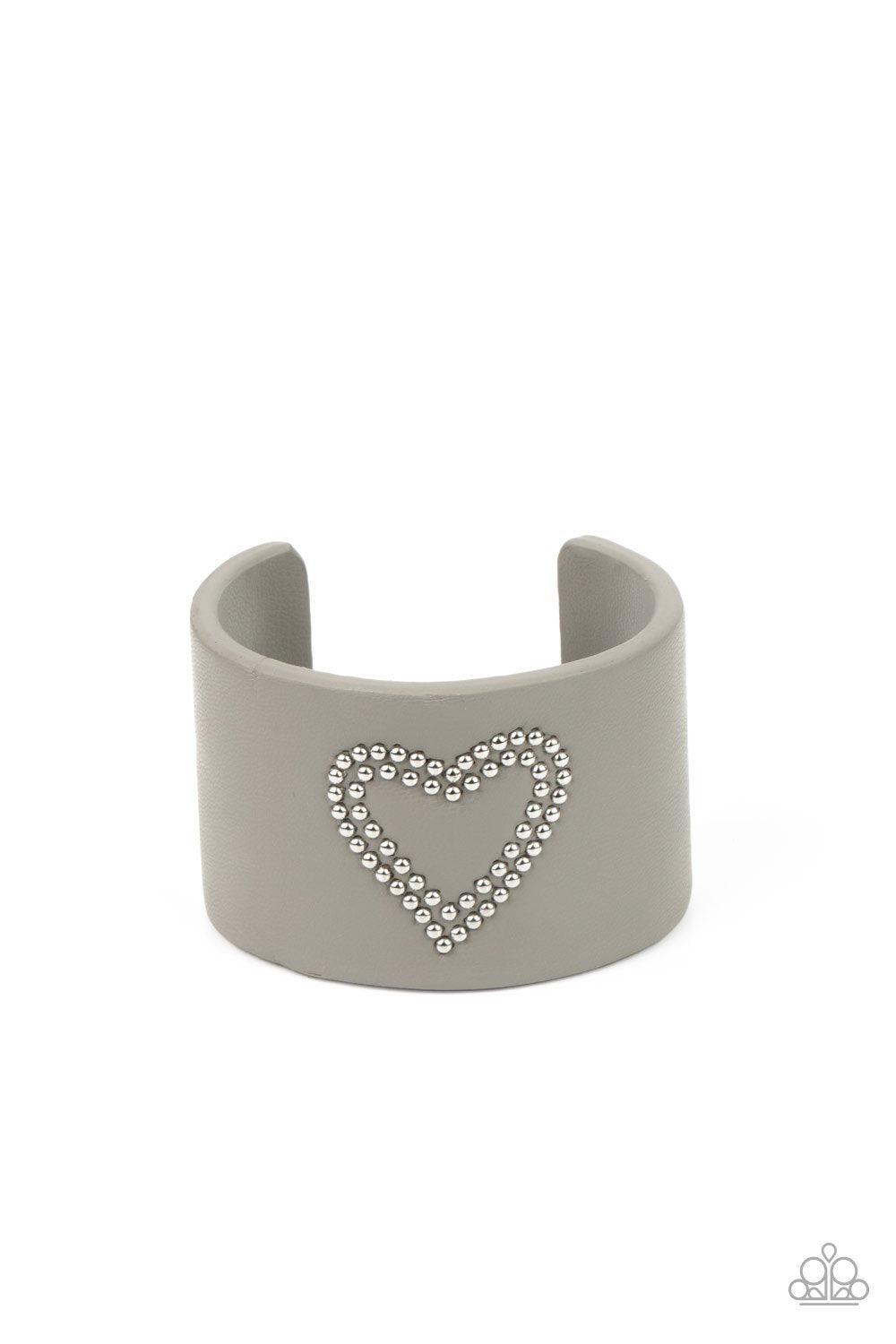 Rodeo Romance Silver Leather Heart Cuff Bracelet - Paparazzi Accessories- lightbox - CarasShop.com - $5 Jewelry by Cara Jewels