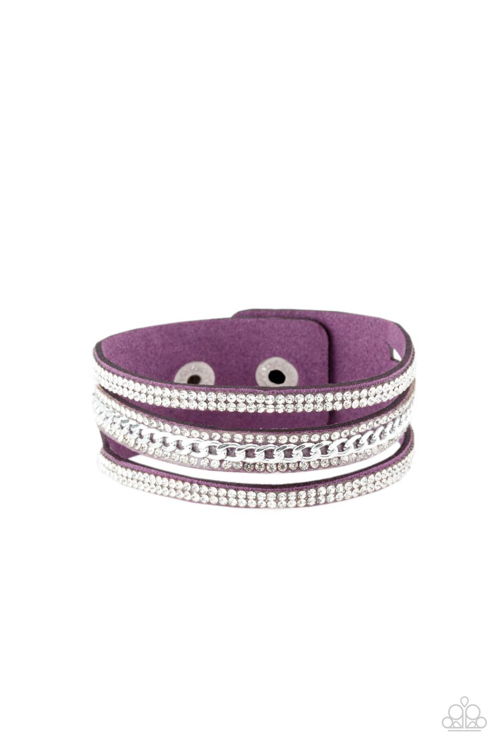 Rollin' In Rhinestones Purple Urban Wrap Snap Bracelet - Paparazzi Accessories- lightbox - CarasShop.com - $5 Jewelry by Cara Jewels