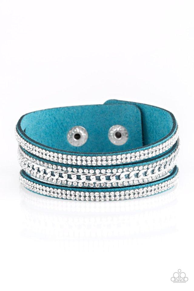 Rollin&#39; In Rhinestones Blue Urban Wrap Snap Bracelet - Paparazzi Accessories