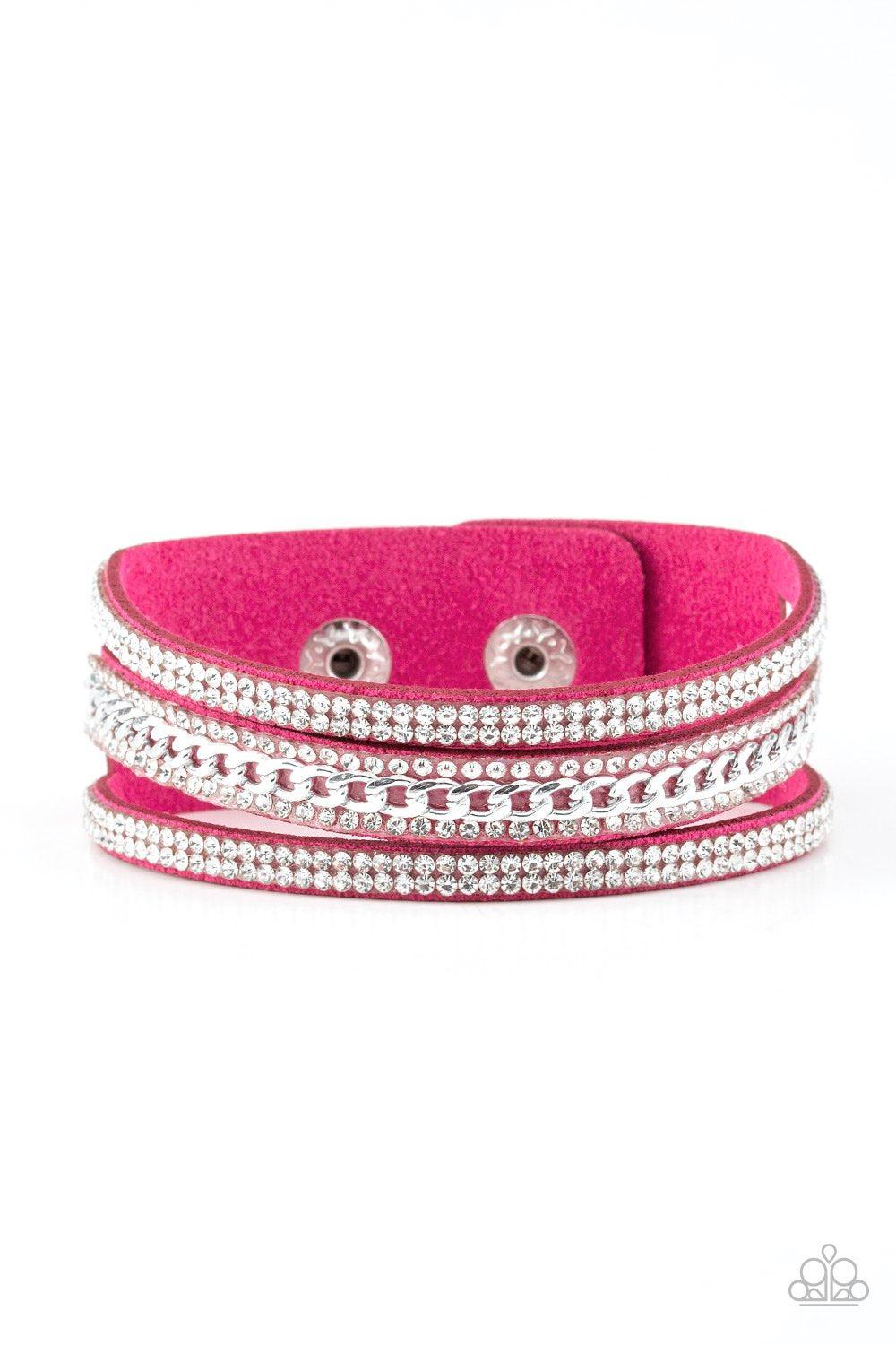Rollin&#39; In Rhinestones Pink Urban Wrap Snap Bracelet - Paparazzi Accessories