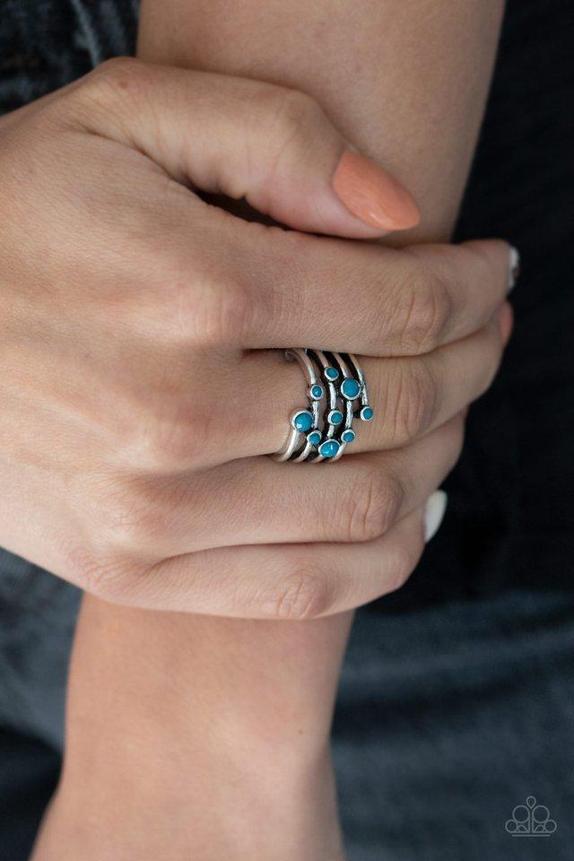 Saguaro Skies Blue and Silver Ring - Paparazzi Accessories - model -CarasShop.com - $5 Jewelry by Cara Jewels