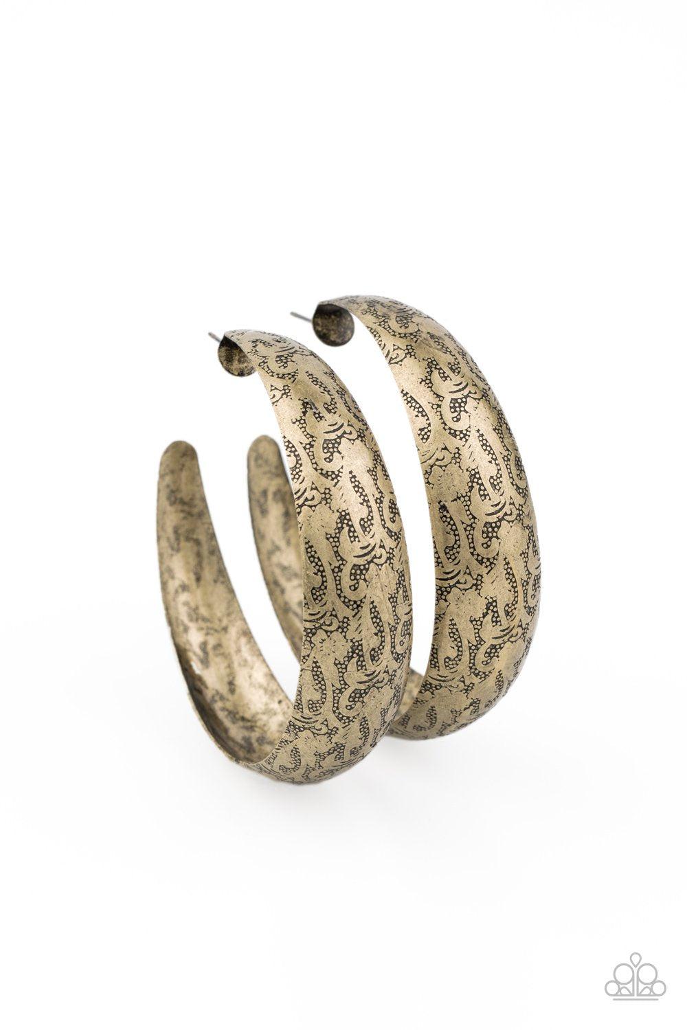 Sahara Sandstorm Brass Hoop Earrings - Paparazzi Accessories - lightbox -CarasShop.com - $5 Jewelry by Cara Jewels