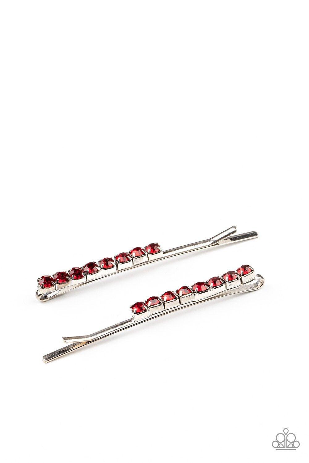 Satisfactory Sparkle Red Rhinestone Hair Pins - Paparazzi Accessories - lightbox -CarasShop.com - $5 Jewelry by Cara Jewels