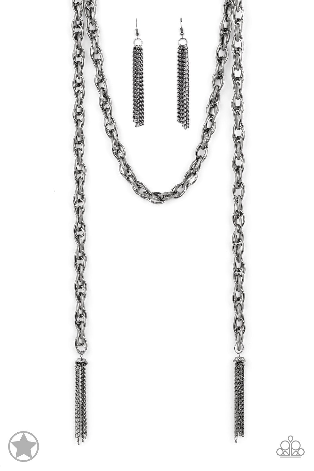 Scarfed for Attention Gunmetal Chain Necklace and matching Earrings - Paparazzi Accessories - lightbox -CarasShop.com - $5 Jewelry by Cara Jewels