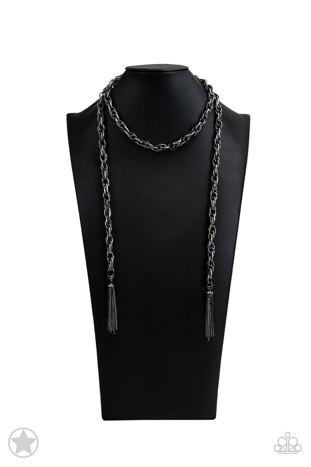 Scarfed for Attention Gunmetal Chain Necklace and matching Earrings - Paparazzi Accessories- on bust -CarasShop.com - $5 Jewelry by Cara Jewels