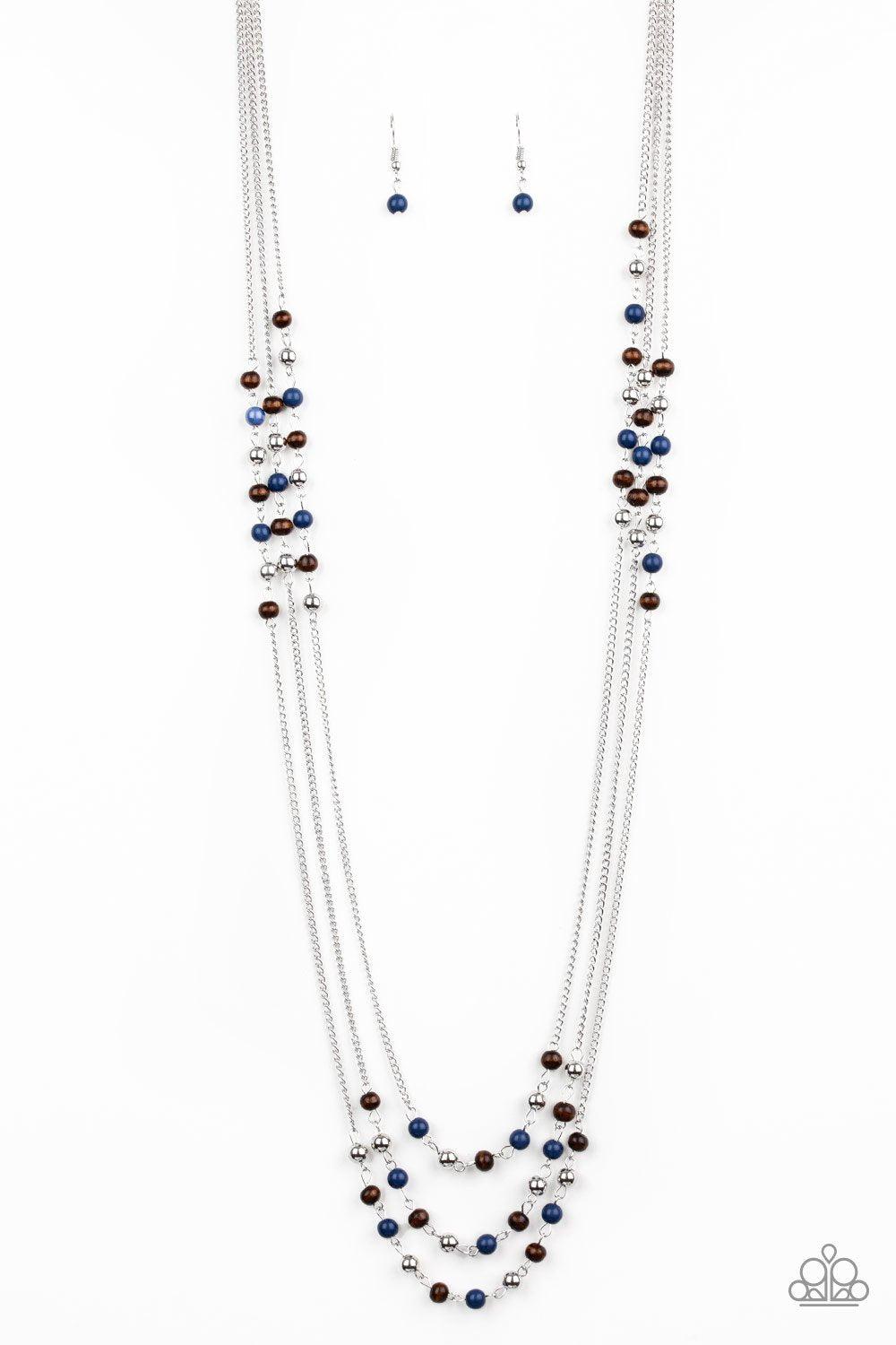 Seasonal Sensation Blue, Wood and Silver Necklace - Paparazzi Accessories- lightbox - CarasShop.com - $5 Jewelry by Cara Jewels