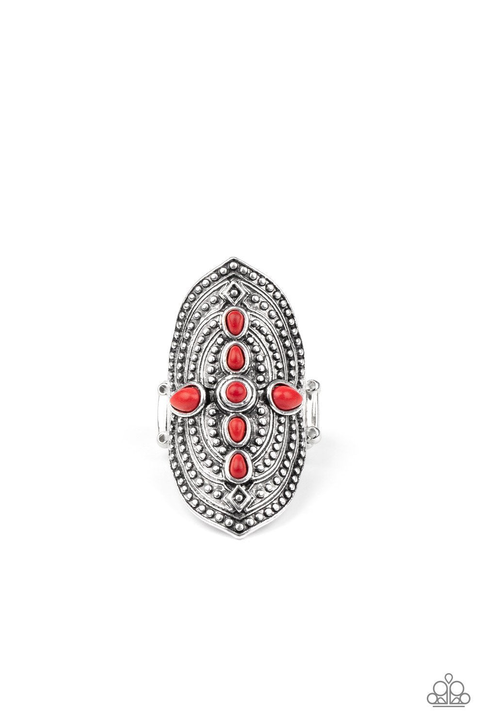 Shield In Place Red Stone Ring - Paparazzi Accessories- lightbox - CarasShop.com - $5 Jewelry by Cara Jewels