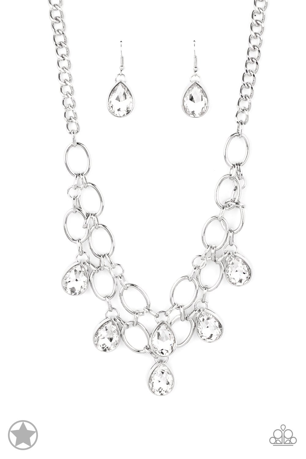 Show-Stopping Shimmer White Rhinestone Necklace - Paparazzi Accessories - lightbox -CarasShop.com - $5 Jewelry by Cara Jewels