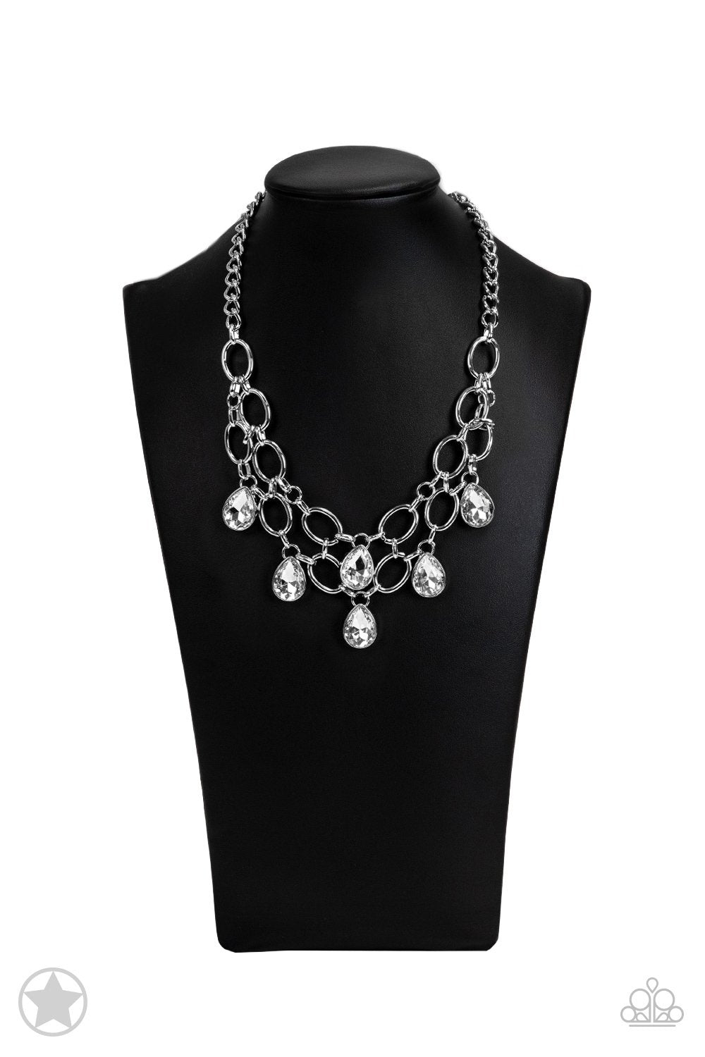 Show-Stopping Shimmer White Rhinestone Necklace - Paparazzi Accessories- on bust -CarasShop.com - $5 Jewelry by Cara Jewels