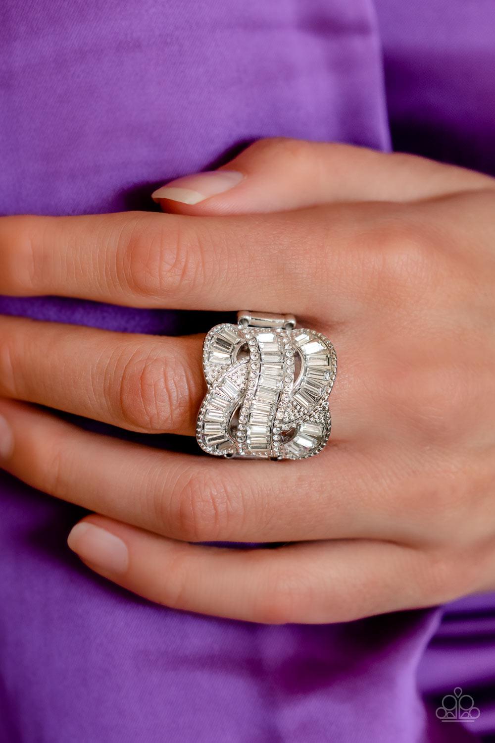 Six-Figure Flex White Rhinestone Ring - Paparazzi Accessories
