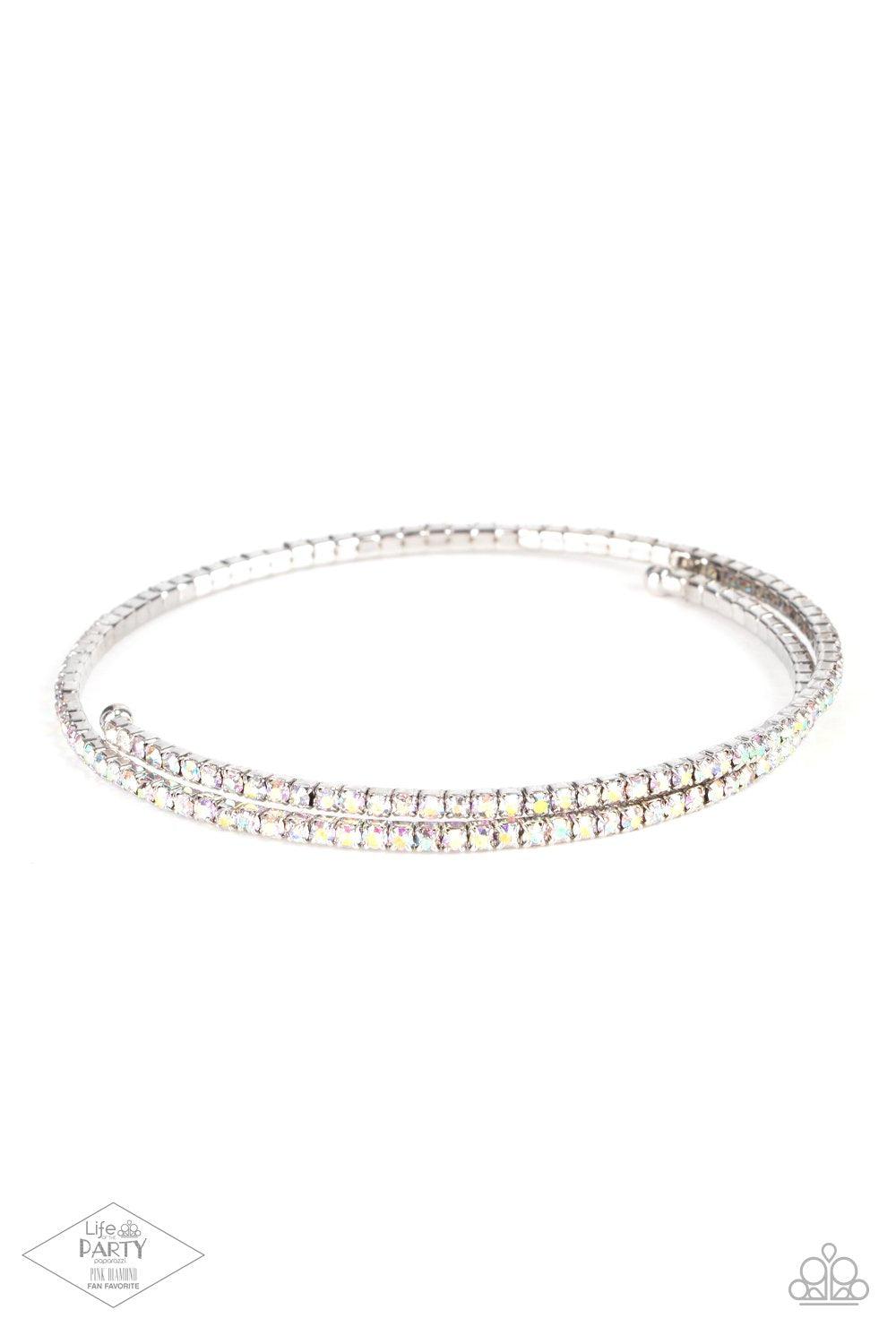 Sleek Sparkle Multi Iridescent Rhinestone Coil Bracelet - Paparazzi Accessories- lightbox - CarasShop.com - $5 Jewelry by Cara Jewels