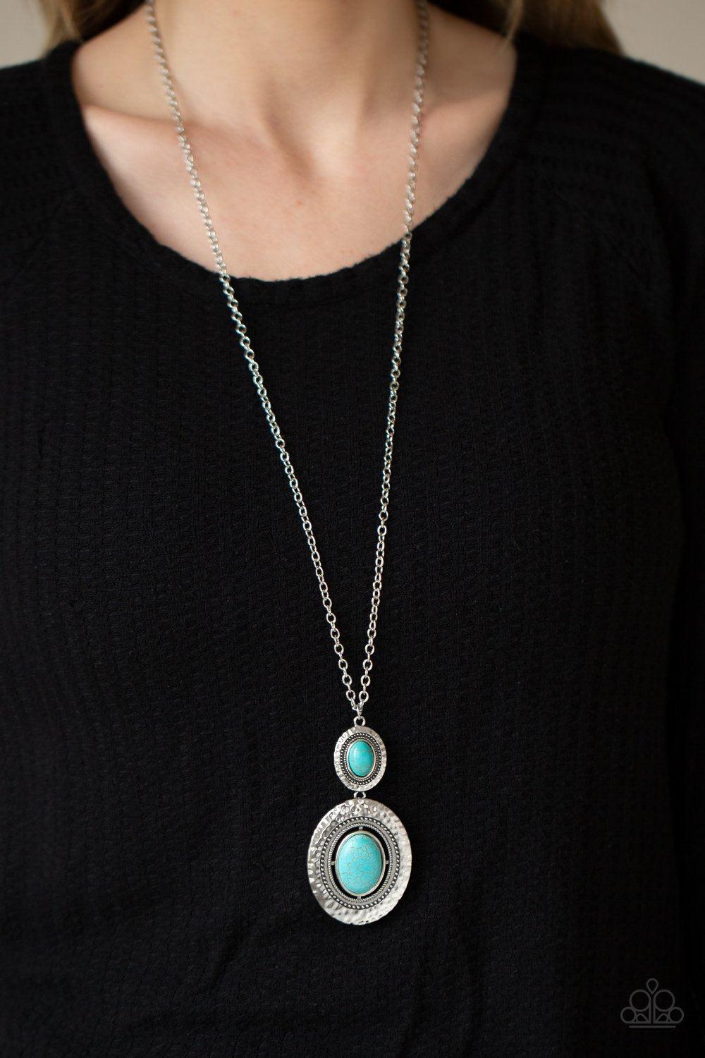 Southern Opera Turquoise Blue Stone Necklace - Paparazzi Accessories - model -CarasShop.com - $5 Jewelry by Cara Jewels