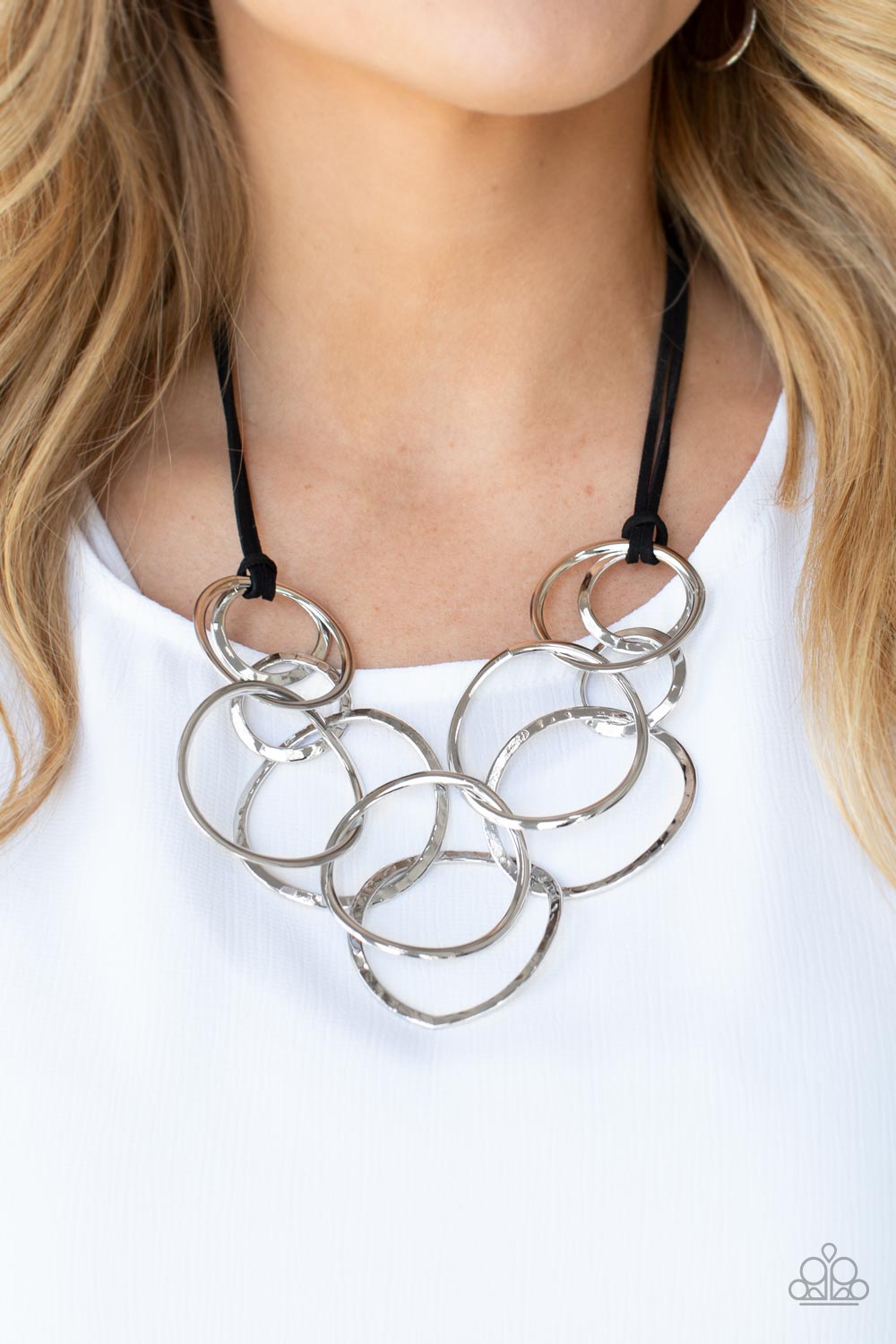 Spiraling Out of COUTURE Silver and Black Necklace - Paparazzi Accessories- model - CarasShop.com - $5 Jewelry by Cara Jewels