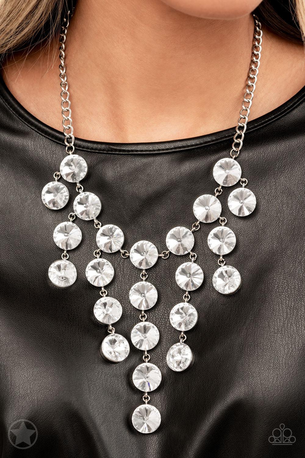 Spotlight Stunner White Rhinestone Necklace - Paparazzi Accessories - model -CarasShop.com - $5 Jewelry by Cara Jewels