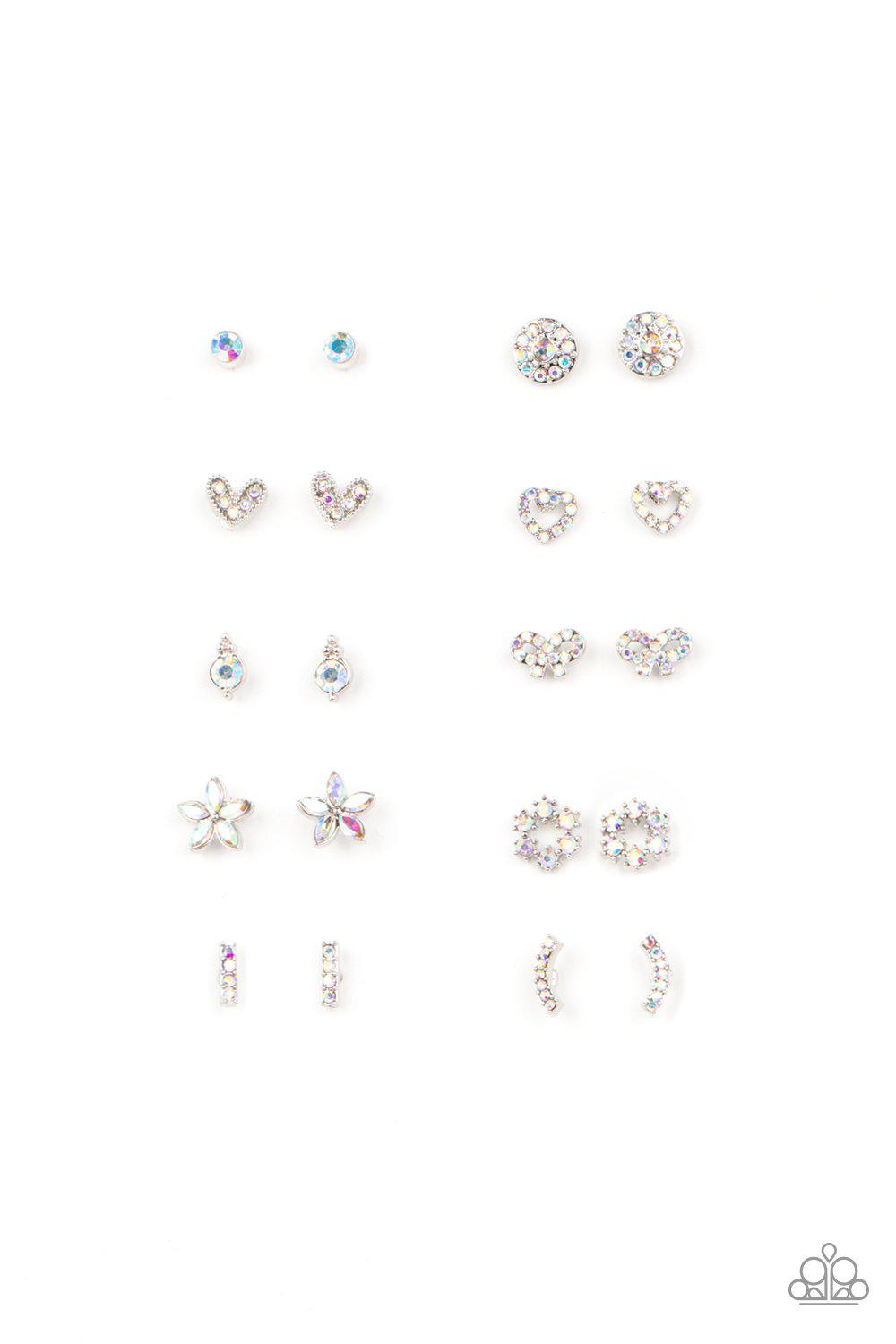 Starlet Shimmer Children&#39;s Iridescent Rhinestone Post Earrings v3 - Paparazzi Accessories (set of 10 pairs) - Full set -CarasShop.com - $5 Jewelry by Cara Jewels