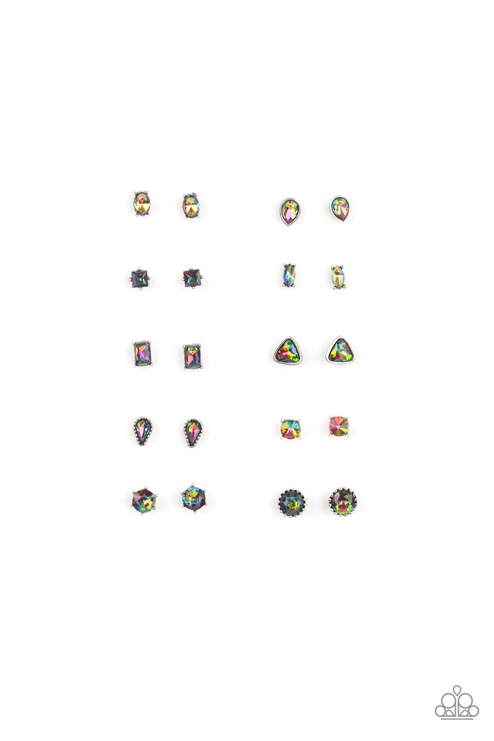 Starlet Shimmer Children&#39;s &quot;Oil Spill&quot; Rhinestone Post Earrings v3 - Paparazzi Accessories (set of 10 pairs) - Full set -CarasShop.com - $5 Jewelry by Cara Jewels