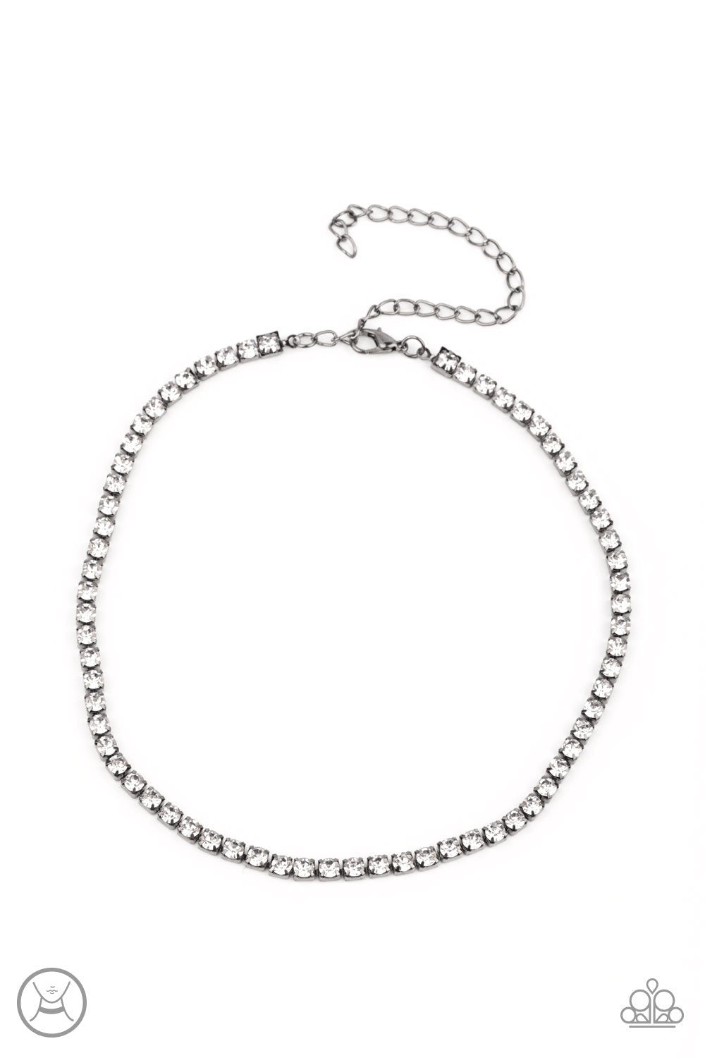 Starlight Radiance Gunmetal Black and White Rhinestone Choker Necklace - Paparazzi Accessories- lightbox - CarasShop.com - $5 Jewelry by Cara Jewels