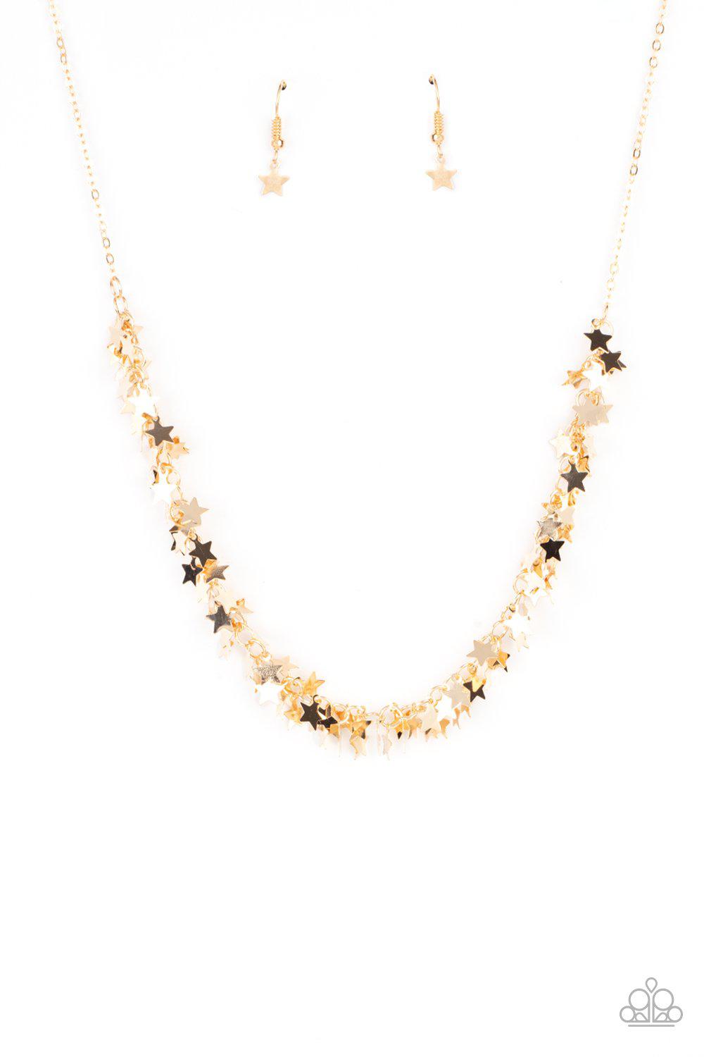 Starry Anthem Gold Star Necklace - Paparazzi Accessories- lightbox - CarasShop.com - $5 Jewelry by Cara Jewels