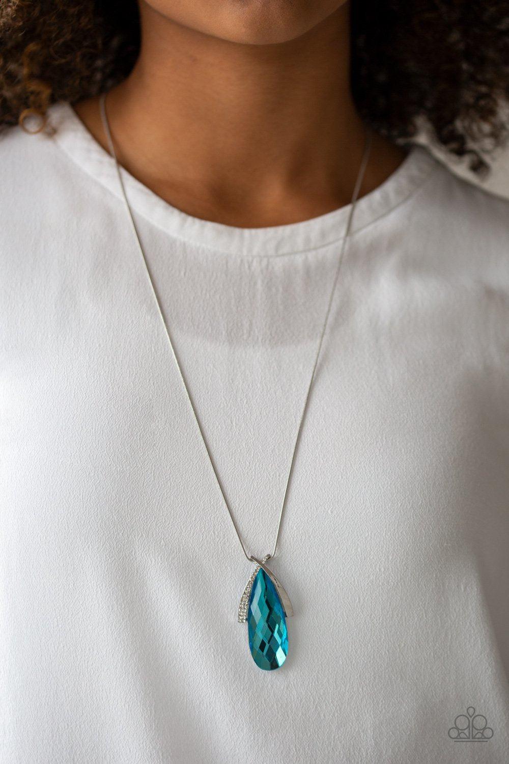 Stellar Sophistication Blue Rhinestone Pendant Necklace - Paparazzi Accessories- model - CarasShop.com - $5 Jewelry by Cara Jewels