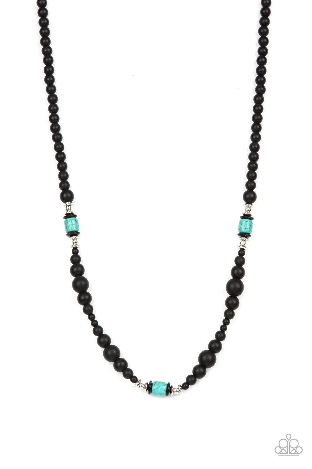 Stone Synchrony Turquoise Blue and Black Stone Urban Necklace - Paparazzi Accessories- lightbox - CarasShop.com - $5 Jewelry by Cara Jewels