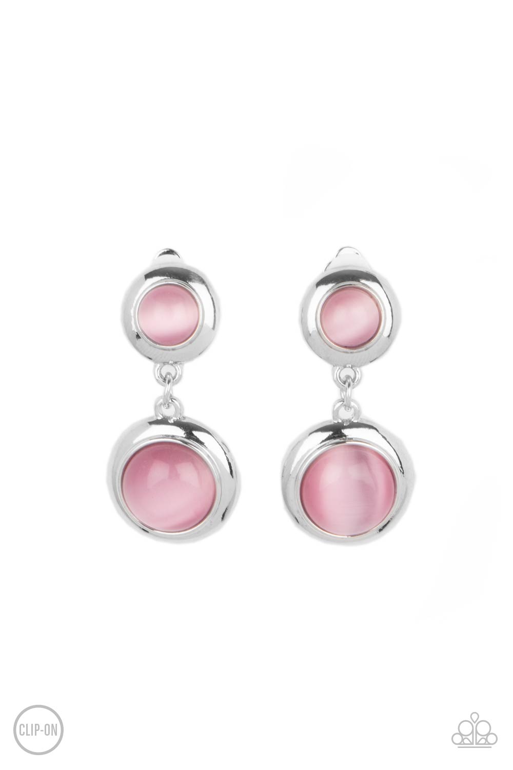Subtle Smolder Pink Cat's Eye Stone Clip-on Earrings - Paparazzi Accessories- lightbox - CarasShop.com - $5 Jewelry by Cara Jewels
