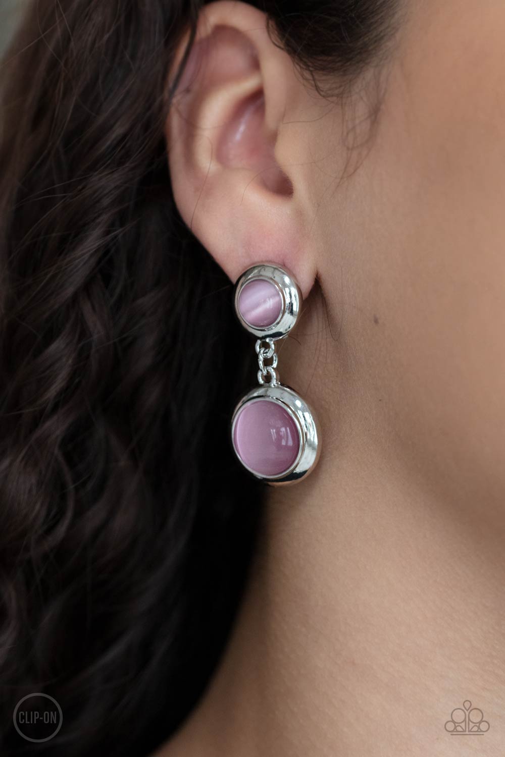 Subtle Smolder Pink Cat's Eye Stone Clip-on Earrings - Paparazzi Accessories- lightbox - CarasShop.com - $5 Jewelry by Cara Jewels
