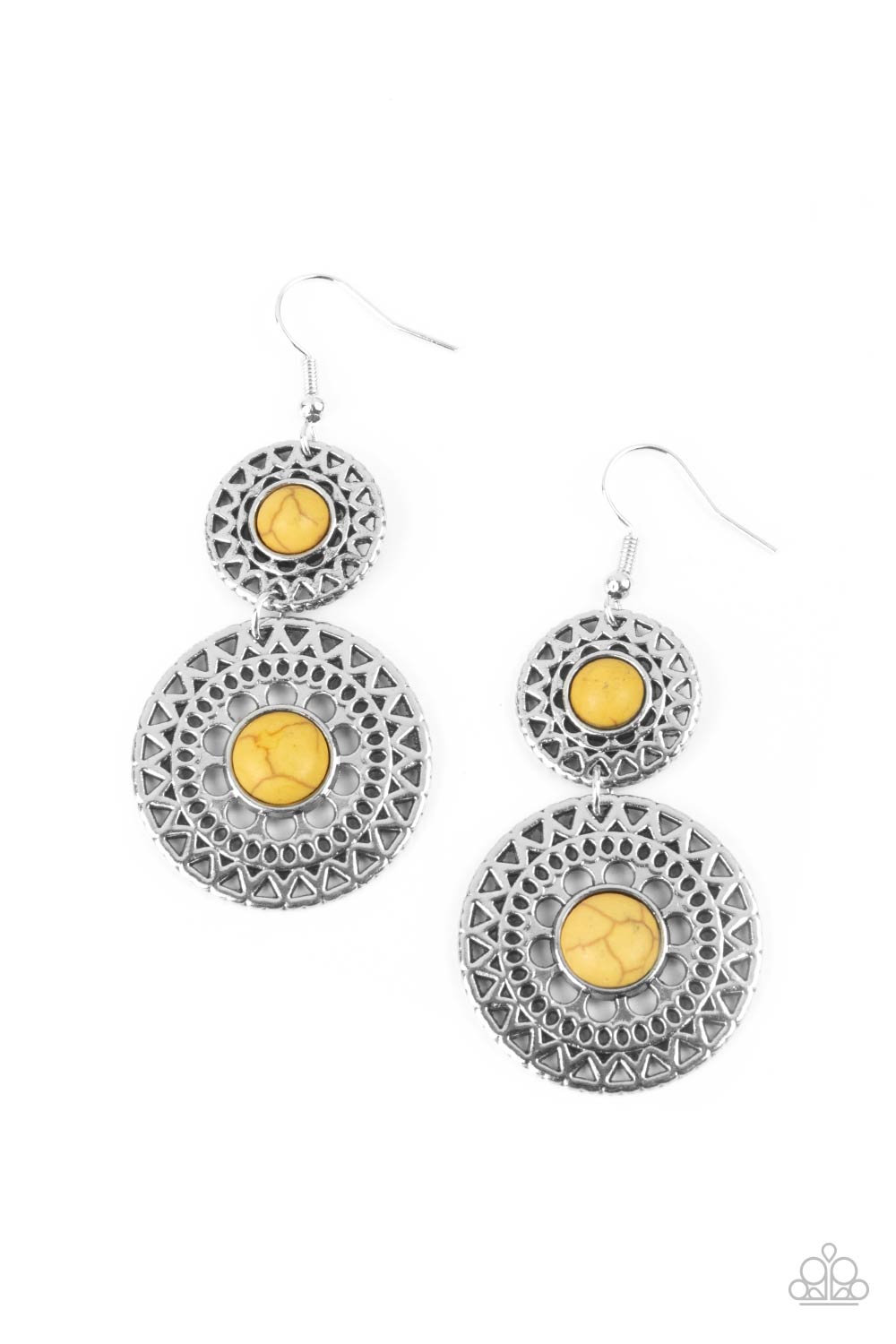 Sunny Sahara Yellow Stone and Silver Earrings - Paparazzi Accessories- lightbox - CarasShop.com - $5 Jewelry by Cara Jewels