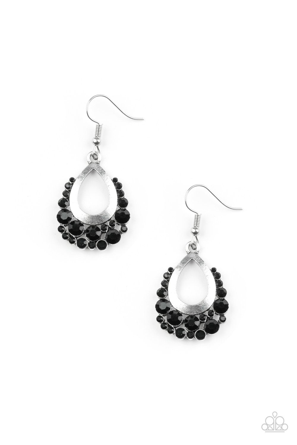 Table For Two Black Rhinestone Earrings - Paparazzi Accessories- lightbox - CarasShop.com - $5 Jewelry by Cara Jewels