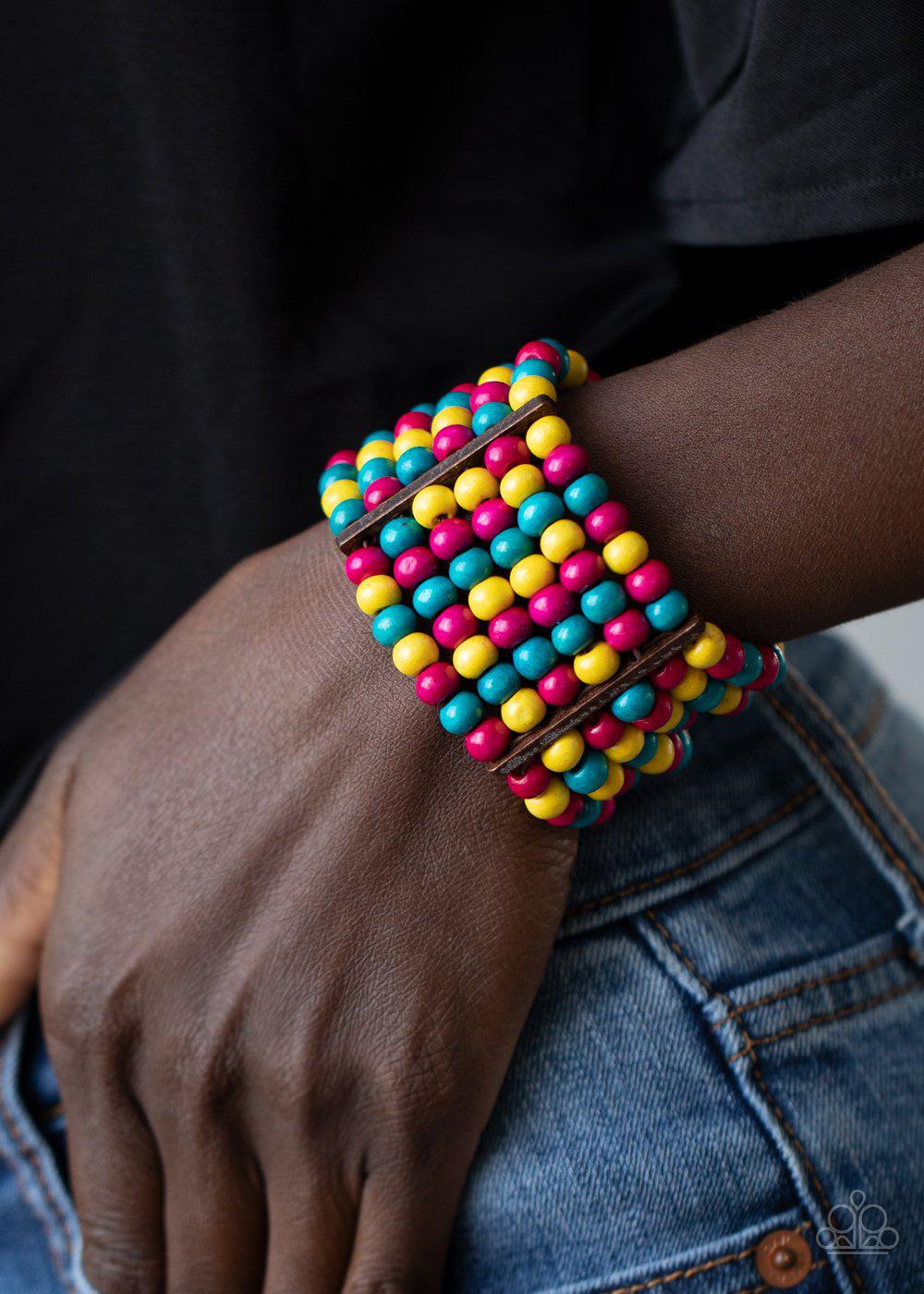 Tanning in Tanzania Multi Wood Bracelet - Paparazzi Accessories- model - CarasShop.com - $5 Jewelry by Cara Jewels