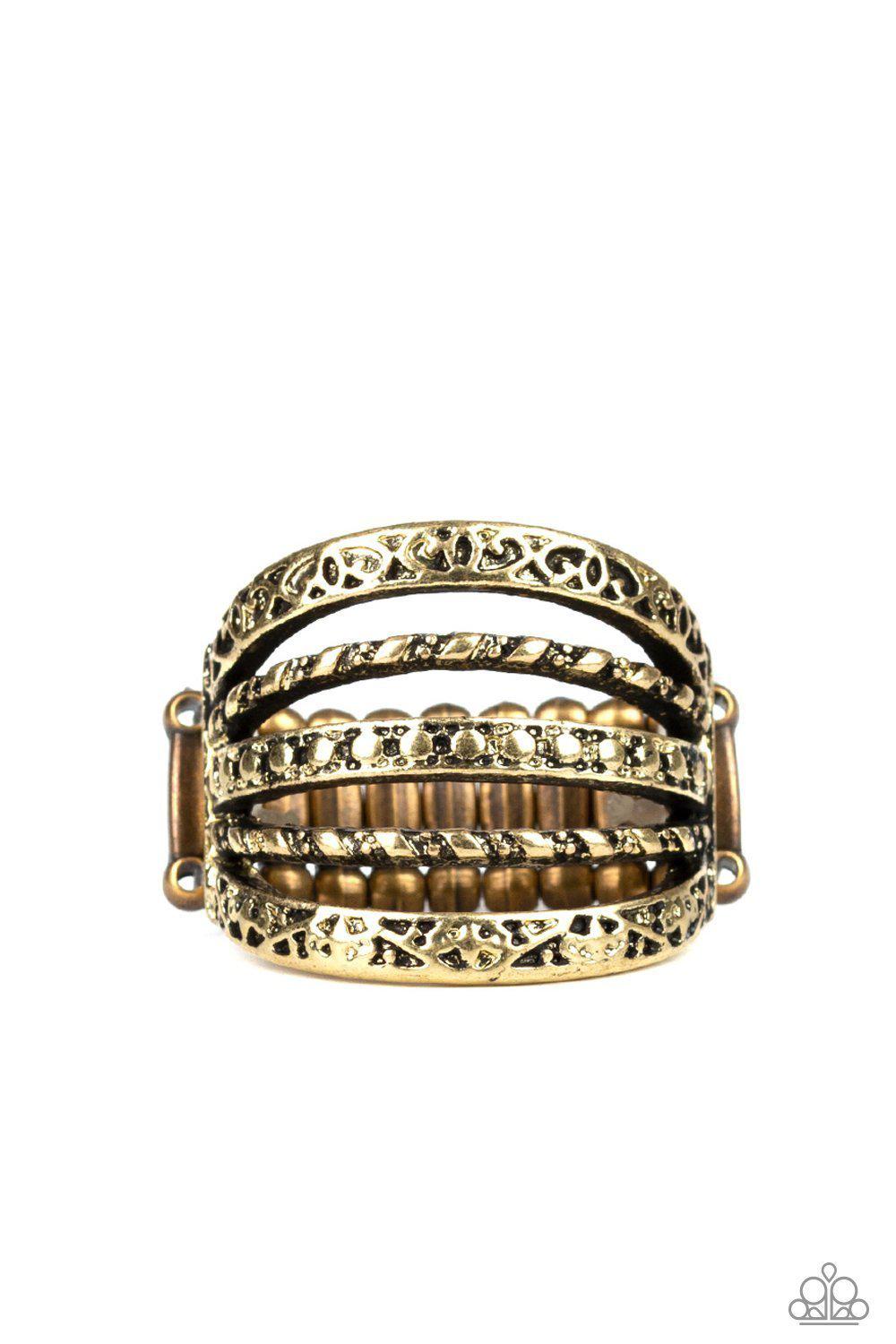 Textile Bliss Brass Ring - Paparazzi Accessories - lightbox -CarasShop.com - $5 Jewelry by Cara Jewels