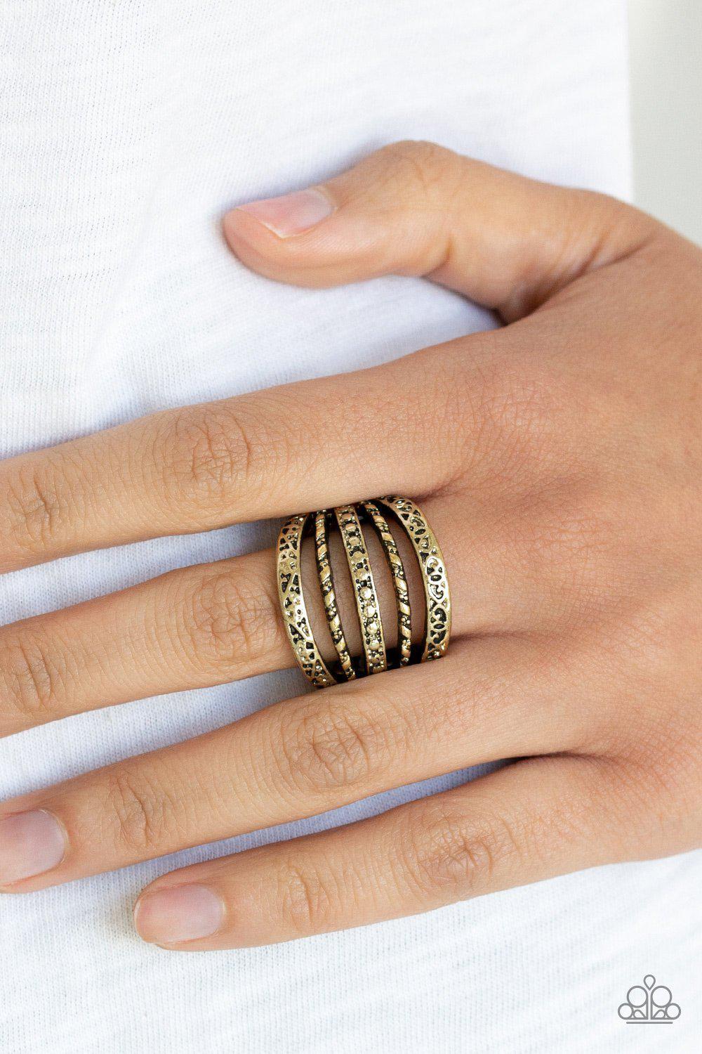 Textile Bliss Brass Ring - Paparazzi Accessories - model -CarasShop.com - $5 Jewelry by Cara Jewels