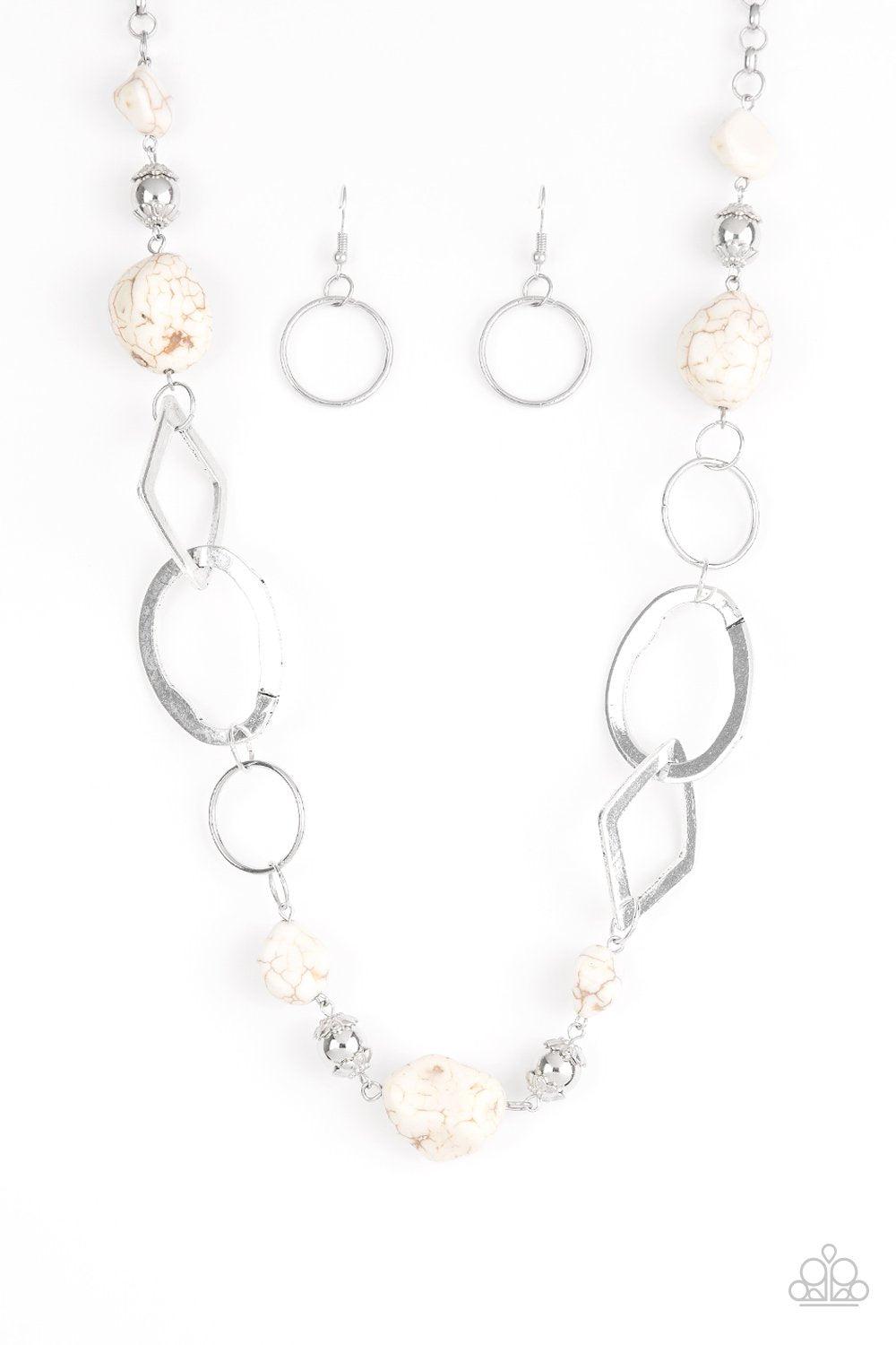 Thats TERRA-ific! White Stone and Silver Necklace - Paparazzi Accessories- lightbox - CarasShop.com - $5 Jewelry by Cara Jewels
