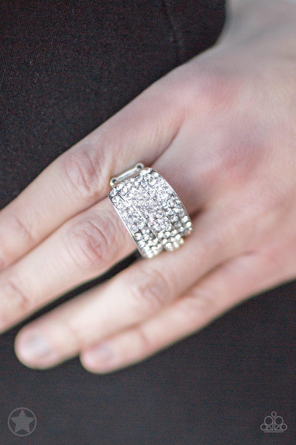 The Millionaires Club White Rhinestone Ring - Paparazzi Accessories - best seller - CarasShop.com - $5 Jewelry by Cara Jewels