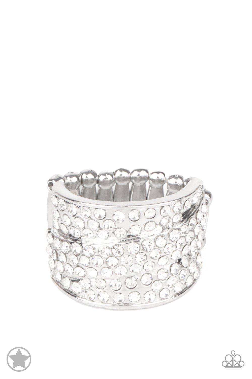 The Millionaires Club White Rhinestone Ring - Paparazzi Accessories - lightbox -CarasShop.com - $5 Jewelry by Cara Jewels