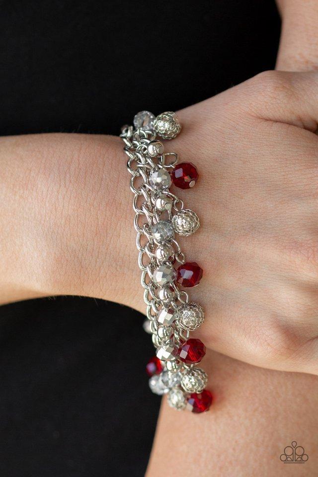 The Party Planner Red and Silver Bracelet - Paparazzi Accessories - model -CarasShop.com - $5 Jewelry by Cara Jewels