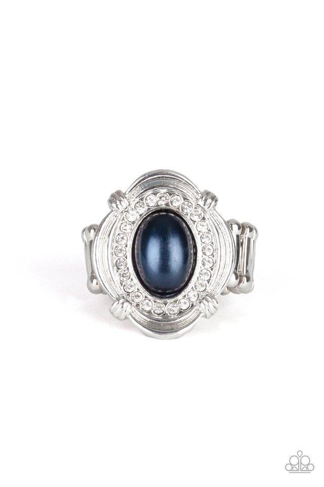 Titanic Twinkle Blue Pearl and White Rhinestone Ring - Paparazzi Accessories- lightbox - CarasShop.com - $5 Jewelry by Cara Jewels