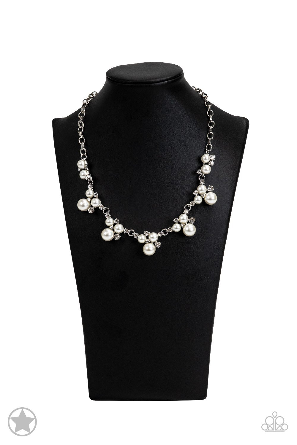 Toast to Perfection White Pearl Necklace and matching Earrings - Paparazzi Accessories- on bust -CarasShop.com - $5 Jewelry by Cara Jewels