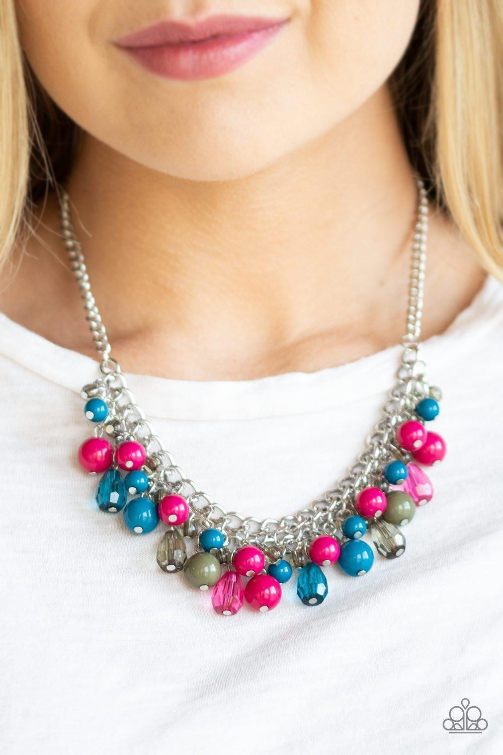 Tour de Trendsetter Multi Pink, Blue and Green Necklace - Paparazzi Accessories - model -CarasShop.com - $5 Jewelry by Cara Jewels