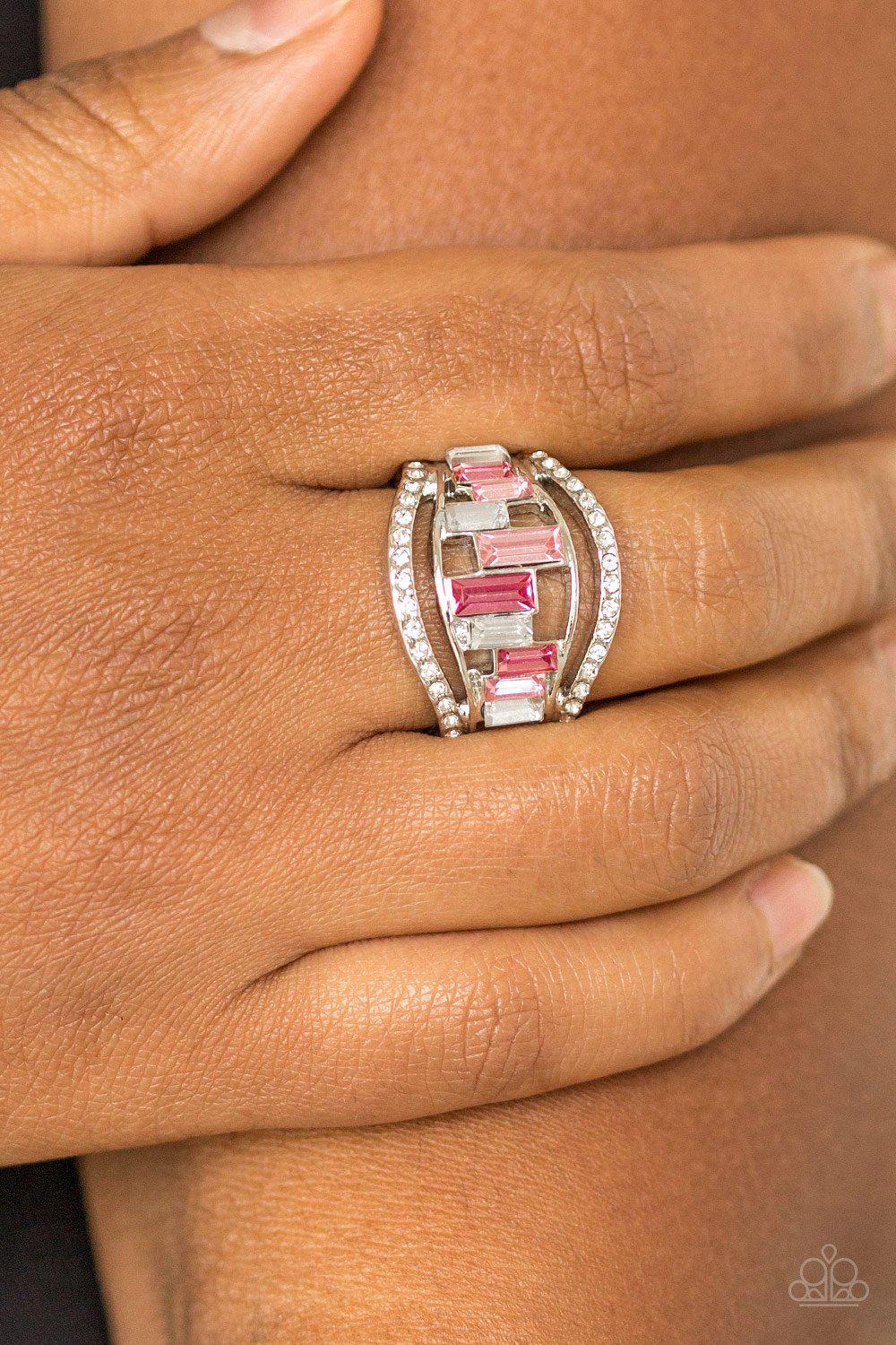 Treasure Chest Charm Pink Rhinestone Ring - Paparazzi Accessories- model - CarasShop.com - $5 Jewelry by Cara Jewels
