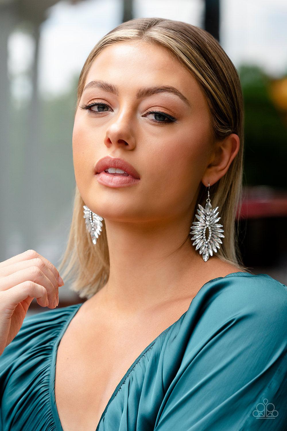 Turn Up The Luxe White Rhinestone Earrings - Paparazzi Accessories