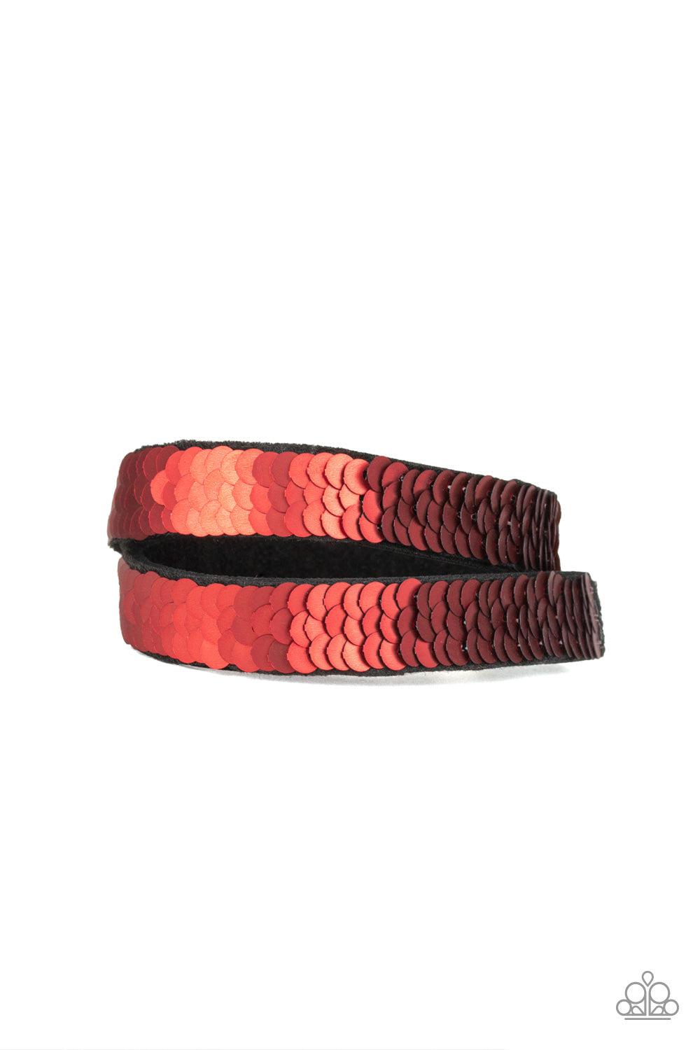 Under The SEQUINS Brown / Red Double-Wrap Snap Bracelet - Paparazzi Accessories-CarasShop.com - $5 Jewelry by Cara Jewels