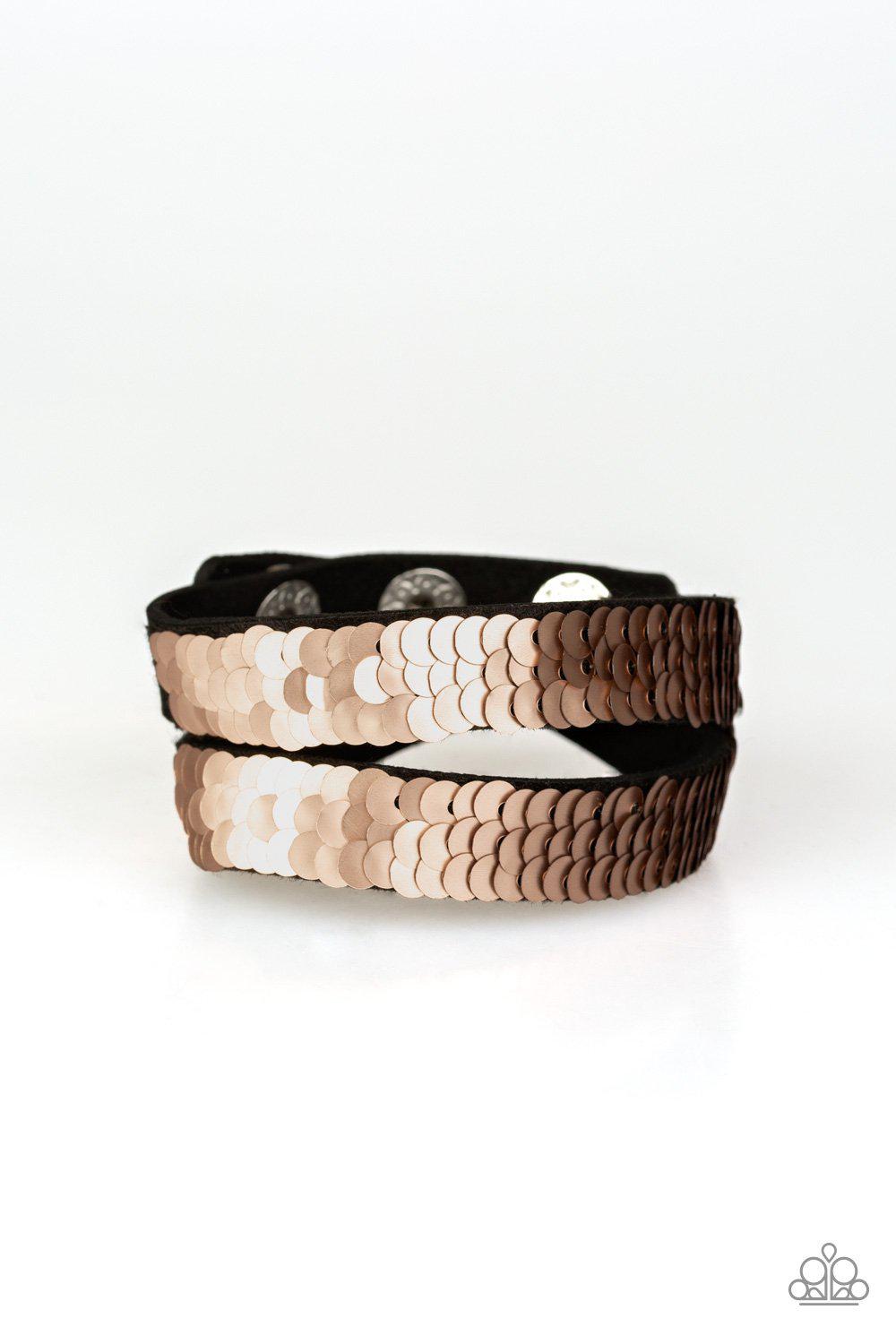 Under The SEQUINS Rose Gold / Silver Double-Wrap Snap Bracelet - Paparazzi Accessories-CarasShop.com - $5 Jewelry by Cara Jewels