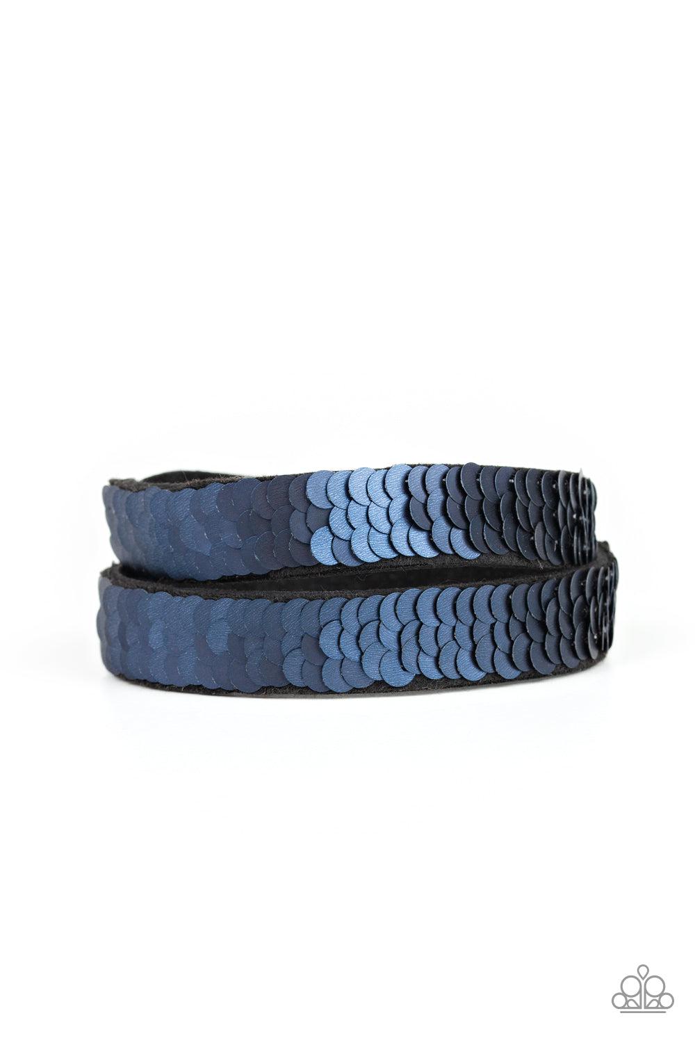 Under The SEQUINS Blue / Silver Double-Wrap Snap Bracelet - Paparazzi Accessories-CarasShop.com - $5 Jewelry by Cara Jewels