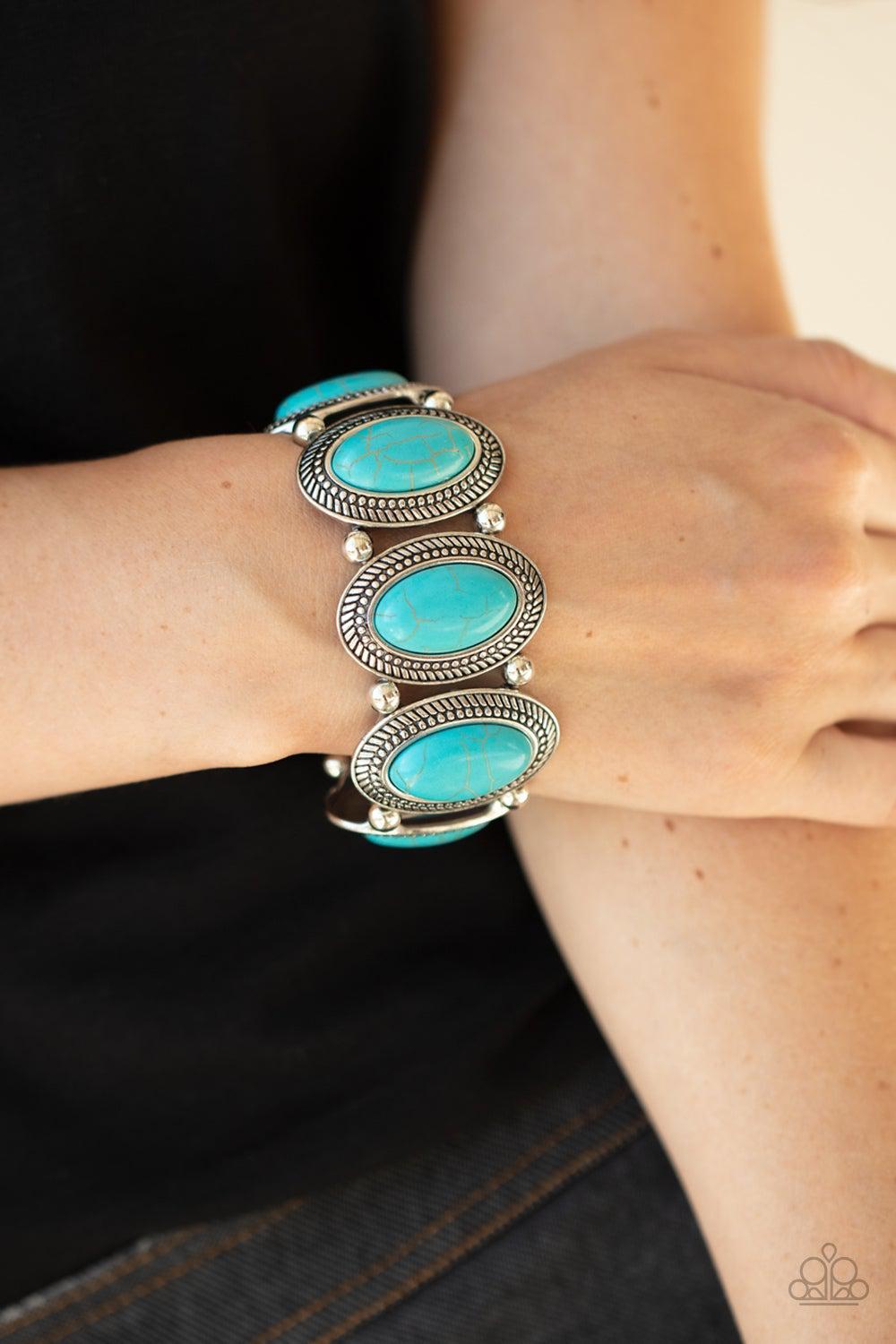 Until The Cows Come HOMESTEAD Turquoise Blue Stone Bracelet - Paparazzi Accessories- model - CarasShop.com - $5 Jewelry by Cara Jewels