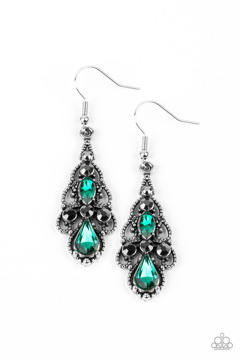 Urban Radiance Green and Hematite Rhinestone Earrings - Paparazzi Accessories- lightbox - CarasShop.com - $5 Jewelry by Cara Jewels