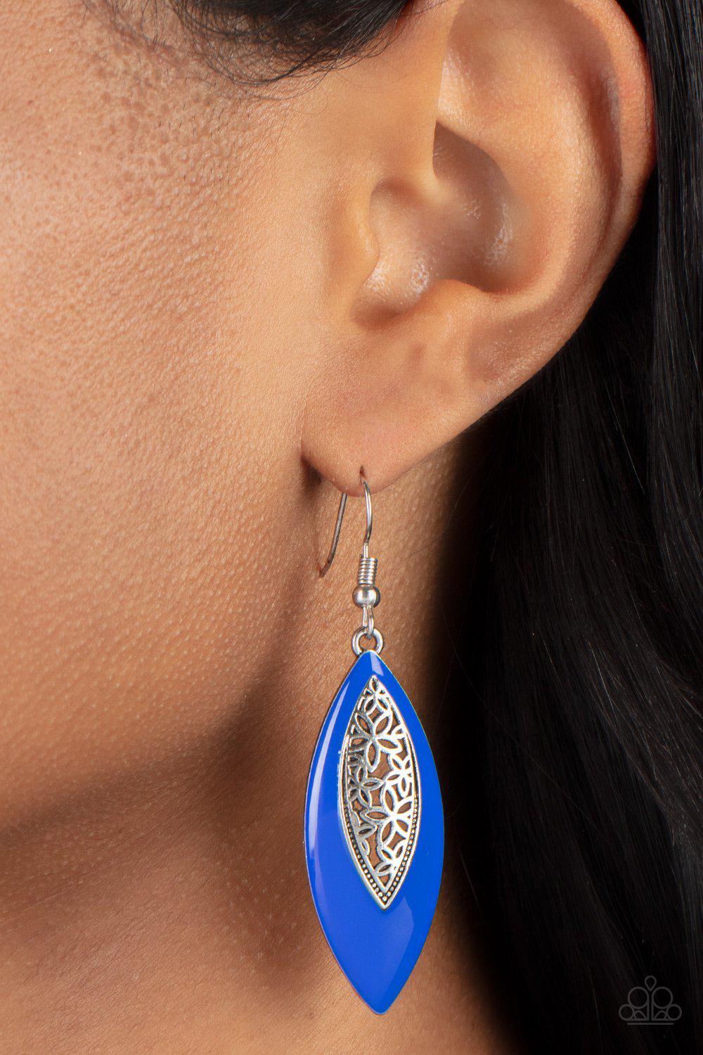 Venetian Vanity Blue and Silver Earrings - Paparazzi Accessories- model - CarasShop.com - $5 Jewelry by Cara Jewels