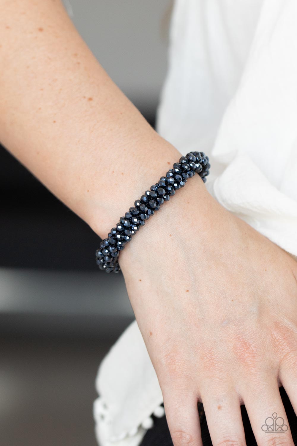 Wake Up and Sparkle Blue Bracelet - Paparazzi Accessories- model - CarasShop.com - $5 Jewelry by Cara Jewels